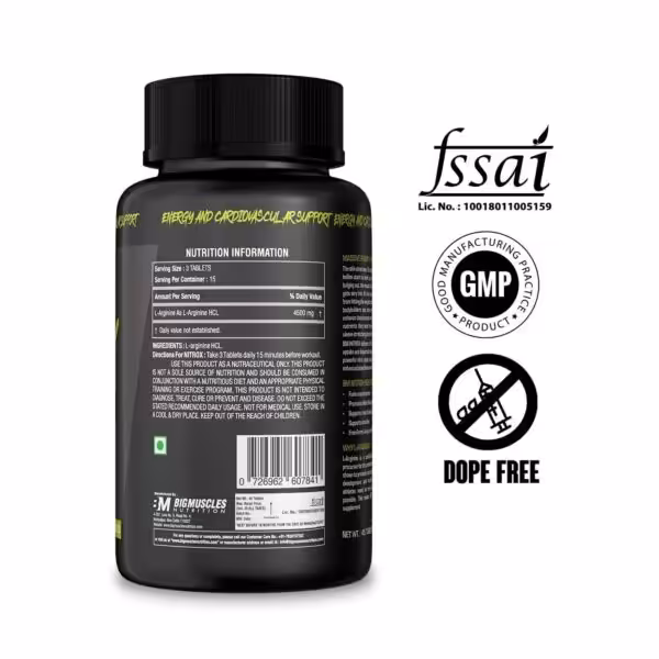 Nutrition facts for Nitrox: 4500mg L-Arginine per serving. Certified fssai, GMP, and Dope Free