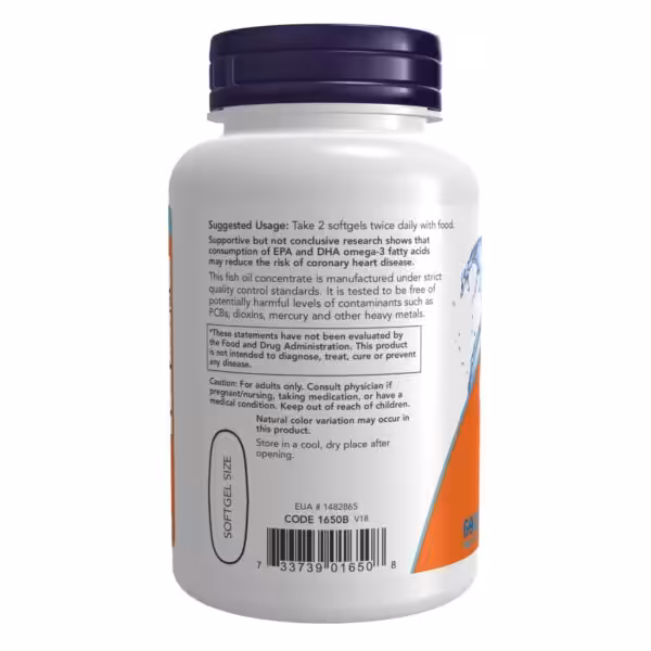 Suggested usage: Take 2 softgels twice daily with food. Includes cautions and quality information regarding contaminants