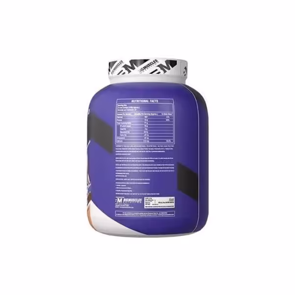 Nutritional Facts panel for Bigmuscles Nutrition Xtreme Weight Gainer showing calories, protein, and carbohydrates