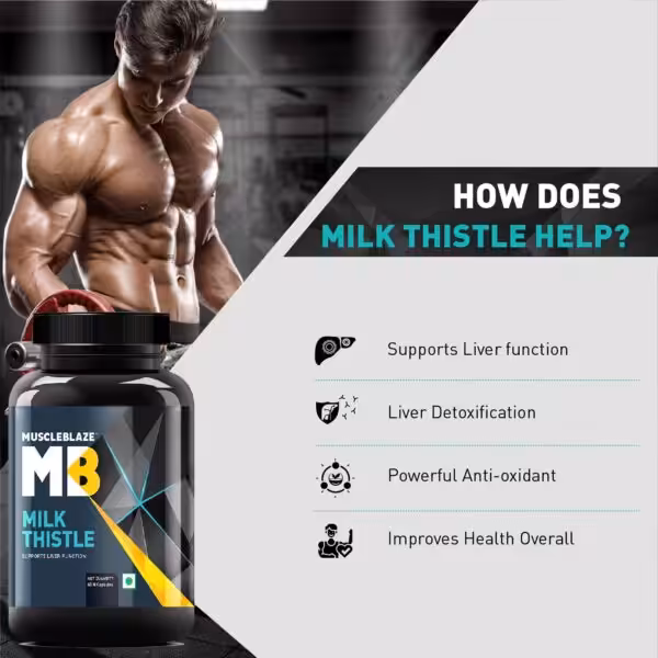 How Milk Thistle helps: supports liver function, liver detoxification, powerful anti-oxidant, and improves health overall