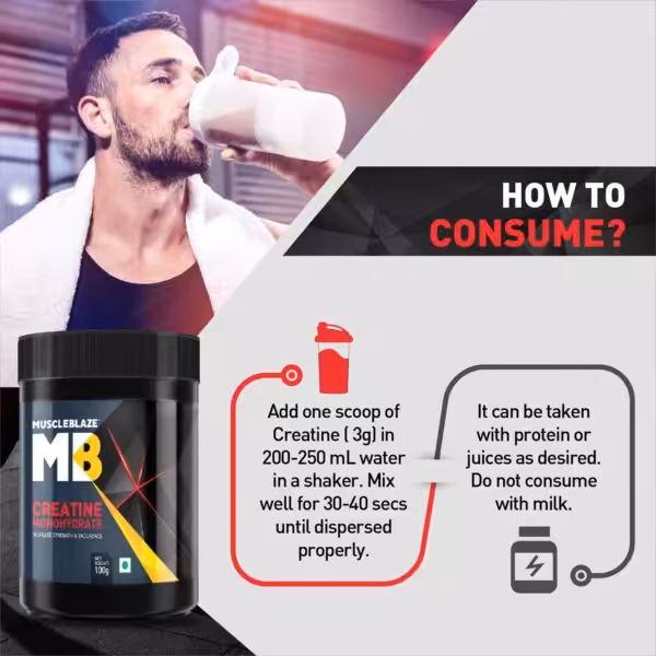 How to consume: Mix one 3g scoop in 200-250ml water for 30-40s. Take with protein or juice; do not consume with milk