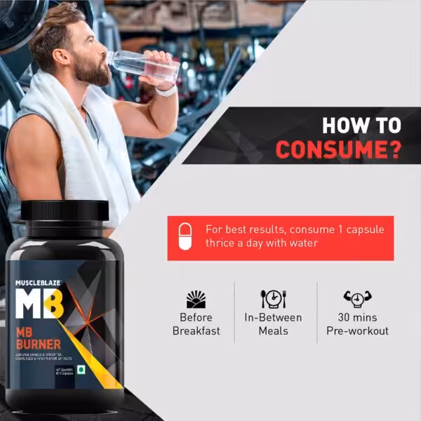 Consume 1 capsule thrice a day with water: before breakfast, in-between meals, and 30 mins pre-workout