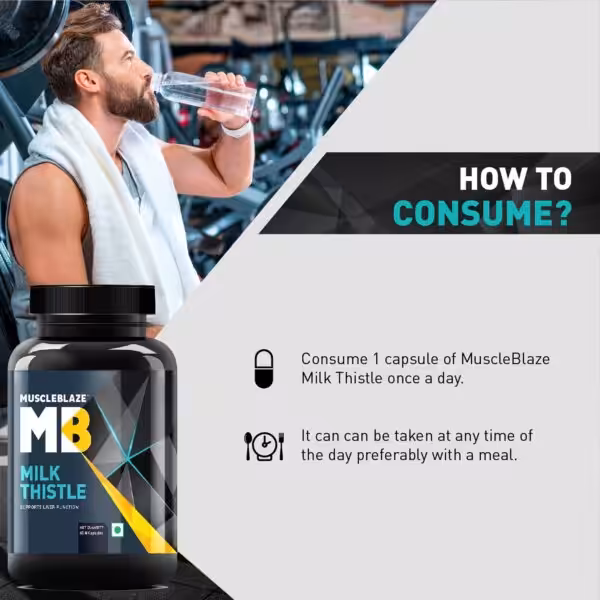 How to consume: Consume 1 capsule of MuscleBlaze Milk Thistle once a day at any time, preferably with a meal