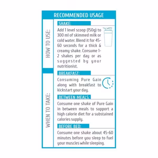 Recommended usage: Mix 1 scoop (150g) with 300ml liquid. Take at breakfast, between meals, or 45-60 mins before bed