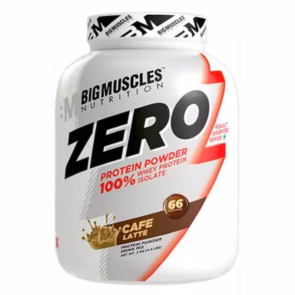 Bigmuscles Nutrition Zero 100% Whey Protein Isolate, Cafe Latte flavor, 2kg tub with 66 servings