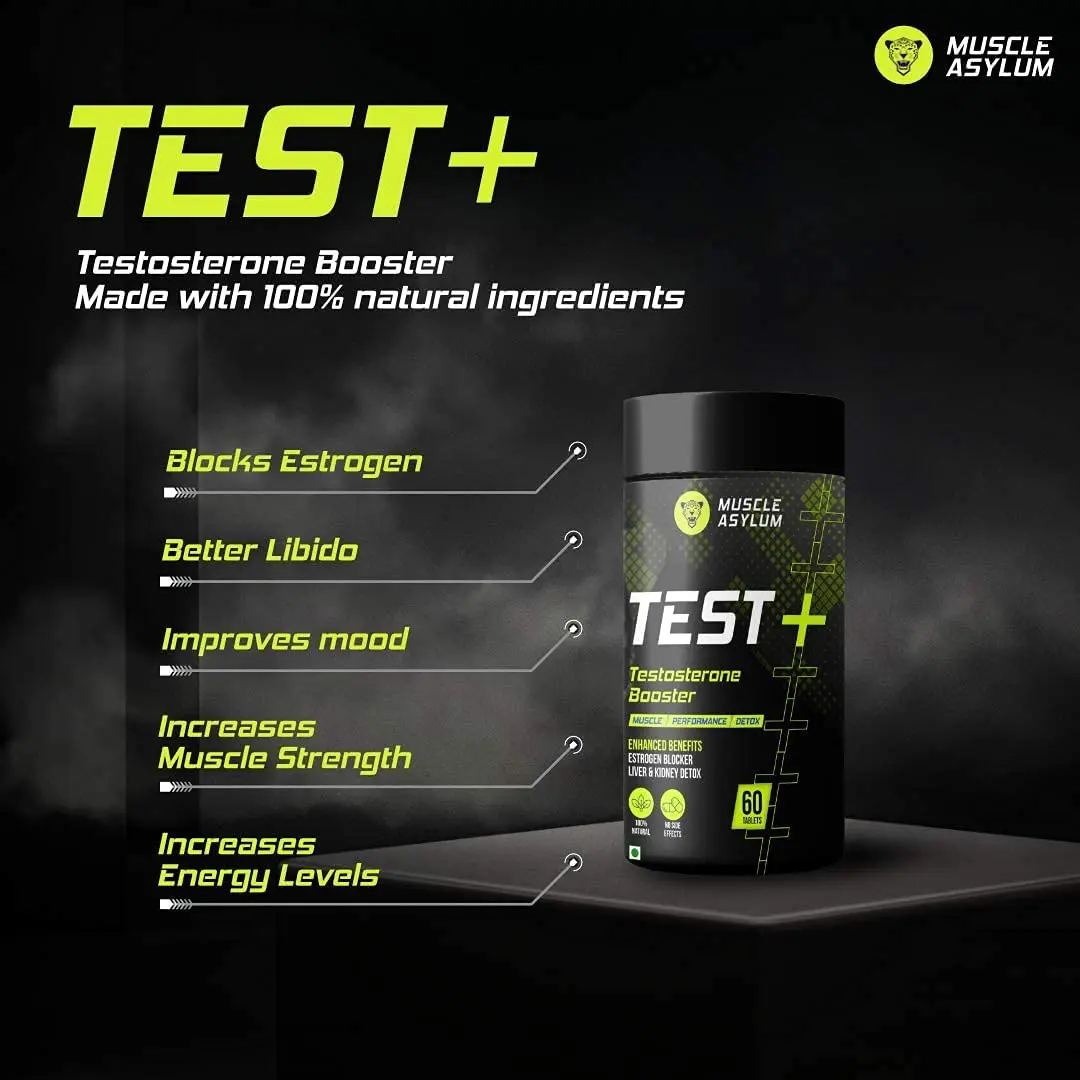 Muscle Asylum TEST+ 100% natural testosterone booster: Blocks estrogen, improves libido, mood, muscle strength, and energy