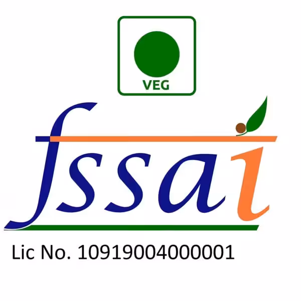 Vegetarian symbol, FSSAI logo, and license number 10919004000001