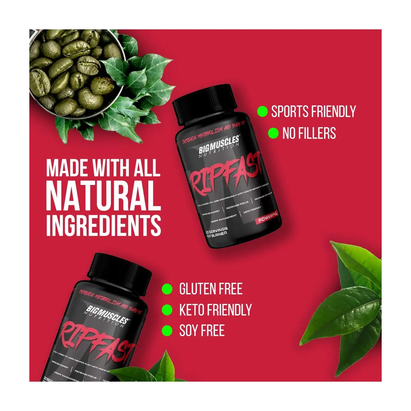 Bigmuscles Nutrition RIP FAST: All natural ingredients, sports friendly, no fillers, gluten free, keto friendly, soy free