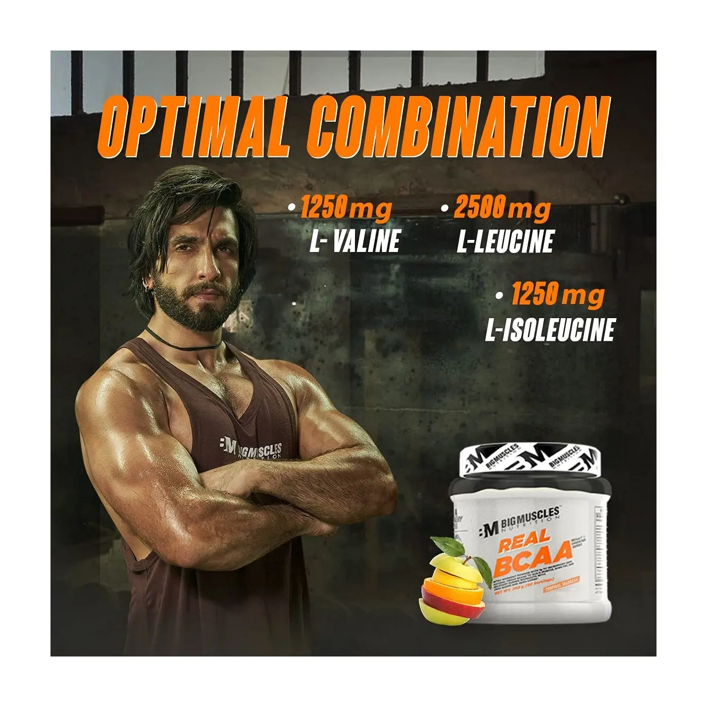Bigmuscles Nutrition Real BCAA with an optimal combination of 2500mg L-Leucine, 1250mg L-Valine, and 1250mg L-Isoleucine