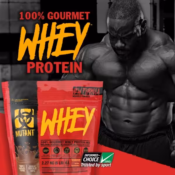 Mutant Whey 100% Gourmet Whey Protein, Triple Chocolate flavor, 5lb bag with Informed Choice logo