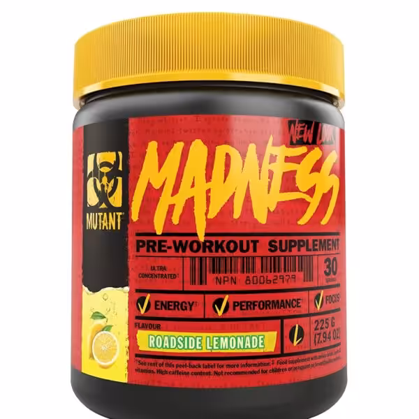 Mutant Madness Pre-Workout Supplement, Roadside Lemonade flavor, 30 servings