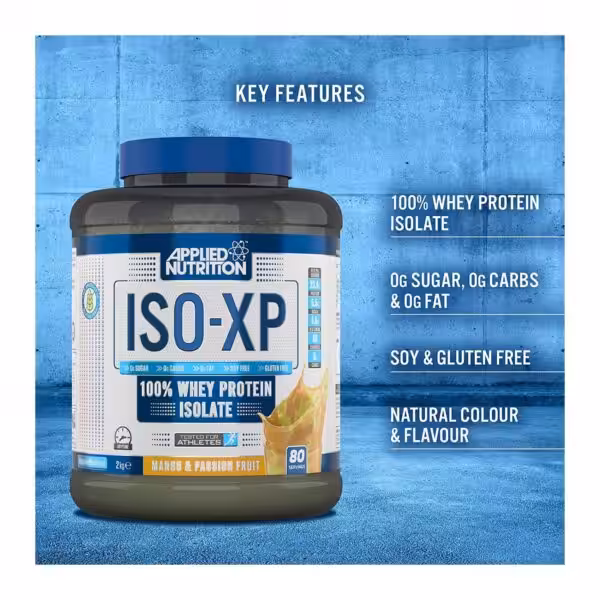ISO-XP 100% Whey Protein Isolate: 0g sugar, carbs, and fat; soy and gluten free; natural colour and flavour