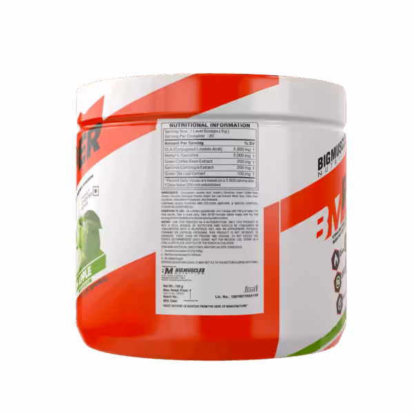 Nutritional information for Ripper: 2000mg CLA, 2000mg Acetyl-L-Carnitine, 200mg Green Coffee Bean, and 200mg Garcinia Cambogia