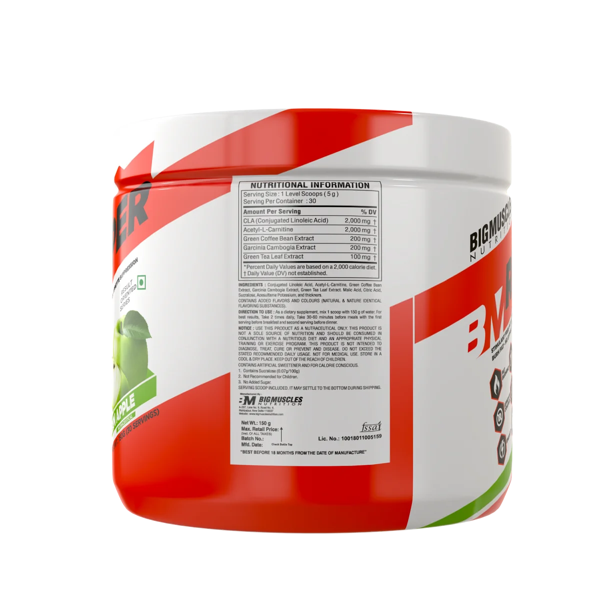 Nutritional information for Ripper: 2000mg CLA, 2000mg Acetyl-L-Carnitine, 200mg Green Coffee Bean, and 200mg Garcinia Cambogia
