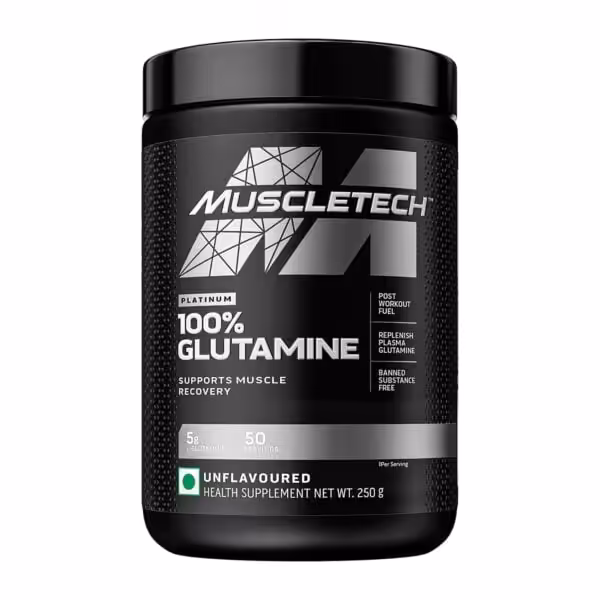 MuscleTech Platinum 100% Glutamine, unflavoured post-workout supplement, 250g, 50 servings