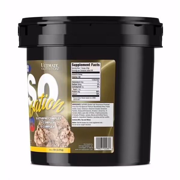 Supplement facts for ISO Sensation 93: 130 calories, 30g protein, 1g carbs, and 1g sugar per serving
