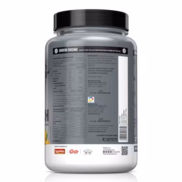 Nutritional facts, ingredients, and amino acid profile for Avvatar Original whey protein