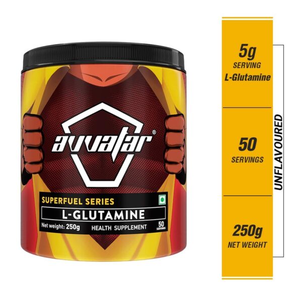 Avvatar L Glutamine, 250G, 50 Servings, Unflavoured