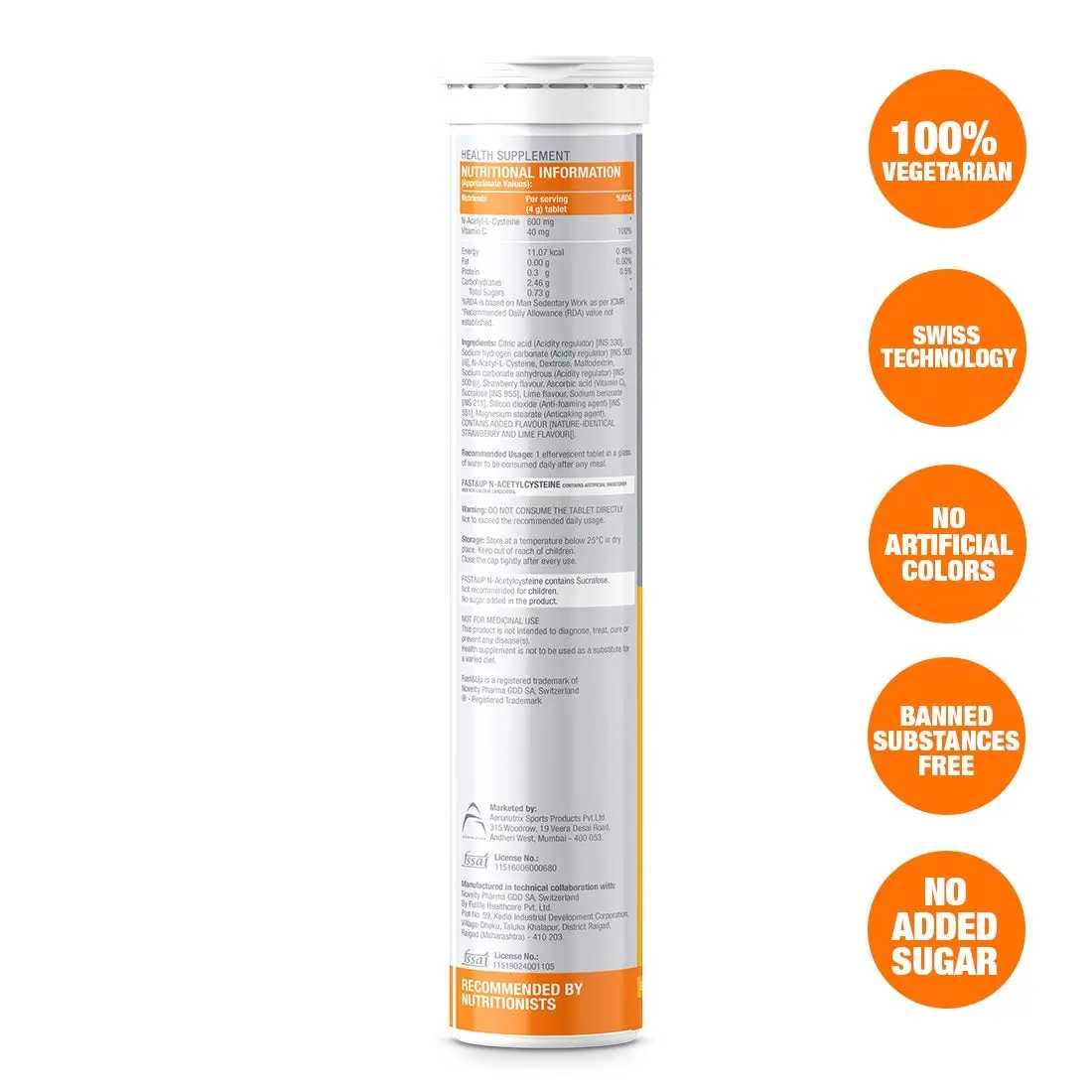 Fast&Up N-Acetylcysteine For Lung Health and Liver Detox, 20 Tablets, Strawberry - Image 2