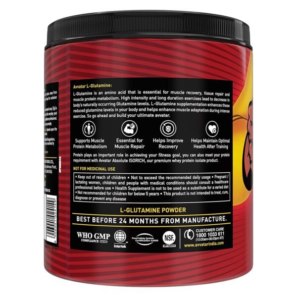 Avvatar L Glutamine, 250G, 50 Servings, Unflavoured