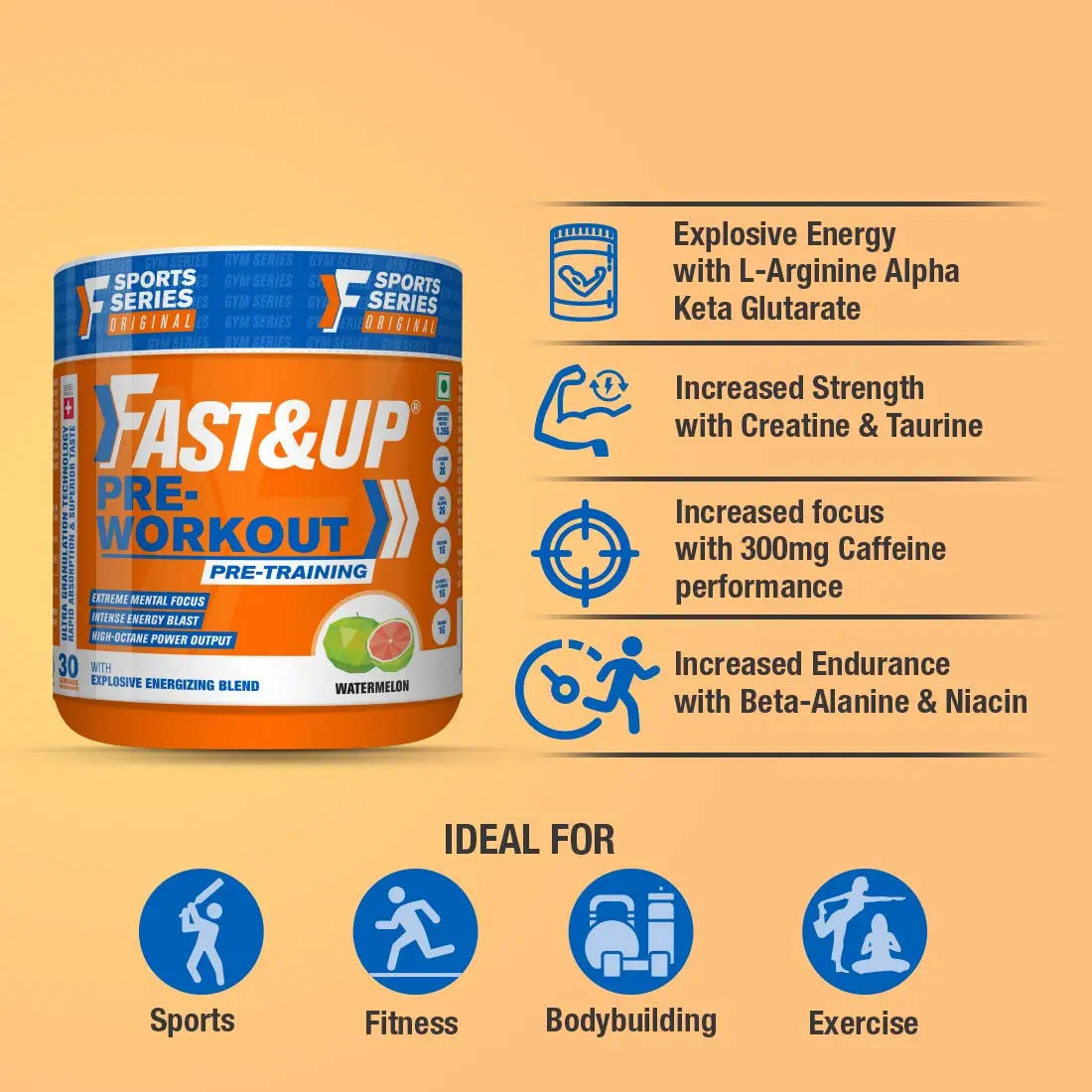 Fast&Up Pre Workout, 30 Servings, Watermelon - Image 3