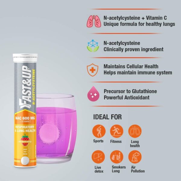 Fast&Up N-Acetylcysteine For Lung Health and Liver Detox, 20 Tablets, Strawberry