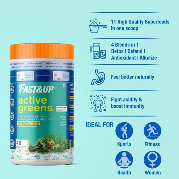 Fast&Up Active Greens - Plant Based Superfood, 40 Servings, Unflavoured