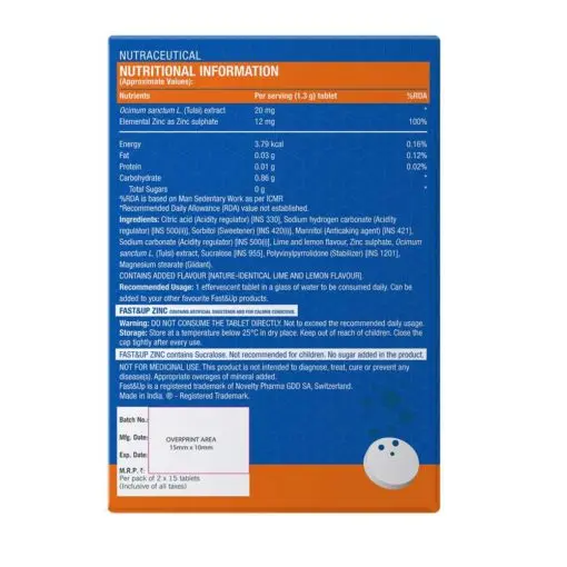 Fast & Up Zinc with Tulsi Extract, 30 Tablets, Lime & Lemon - Image 3