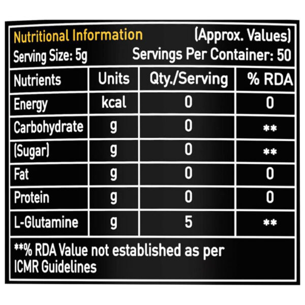 Avvatar L Glutamine, 250G, 50 Servings, Unflavoured