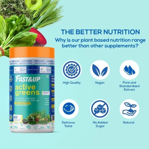 Fast&Up Active Greens - Plant Based Superfood, 40 Servings, Unflavoured