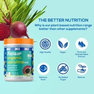 Fast&Up Organic Spirulina Plus Vegan Superfood, 100 Servings, Unflavoured