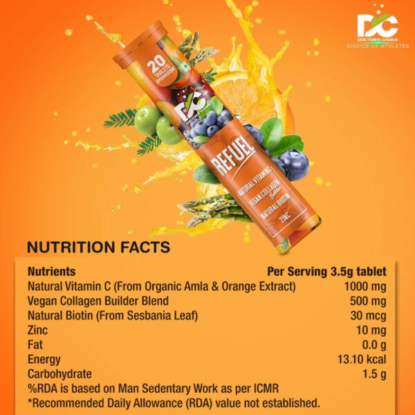 Doctor's Choice Refuel Natural Vitamin C & Zinc , 20 Tablets, Orange