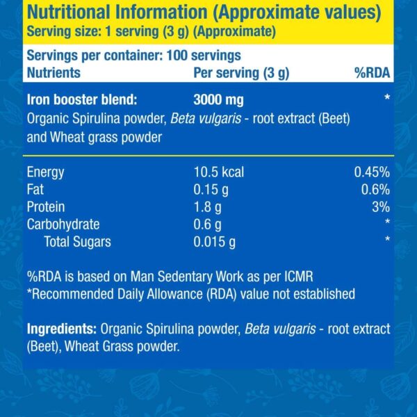 Fast&Up Organic Spirulina Plus Vegan Superfood, 100 Servings, Unflavoured
