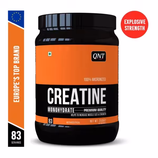 QNT 100% Micronized Creatine Monohydrate, 250g tub providing 83 servings