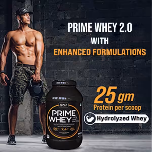 Prime Whey 2.0 with enhanced formulations, 25g protein per scoop, and hydrolyzed whey