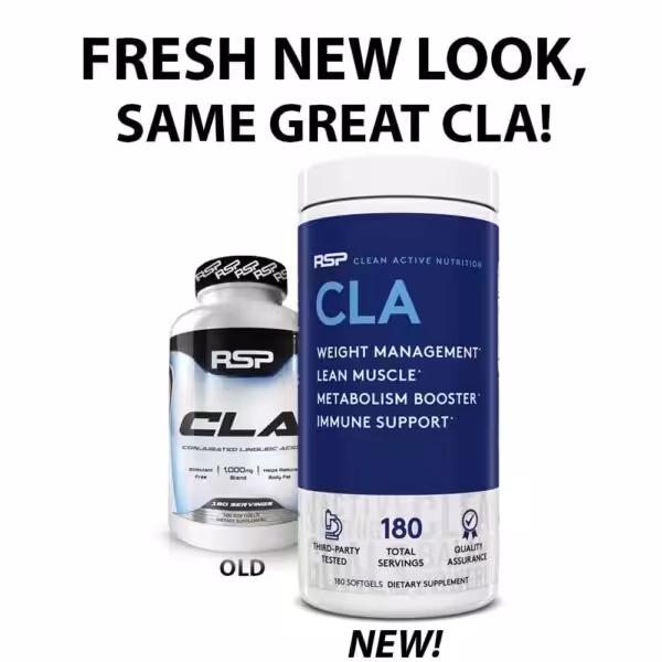 Fresh new look, same great CLA! RSP CLA supplement showing old and new packaging