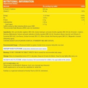 Fast&Up N-Acetylcysteine For Lung Health and Liver Detox, 20 Tablets, Strawberry