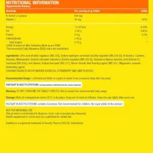 Fast&Up N-Acetylcysteine For Lung Health and Liver Detox, 20 Tablets, Strawberry