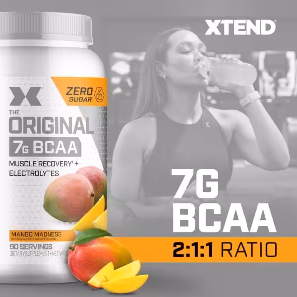 Xtend The Original 7g BCAA Mango Madness, Zero Sugar, Muscle Recovery + Electrolytes, 2:1:1 ratio, 90 servings