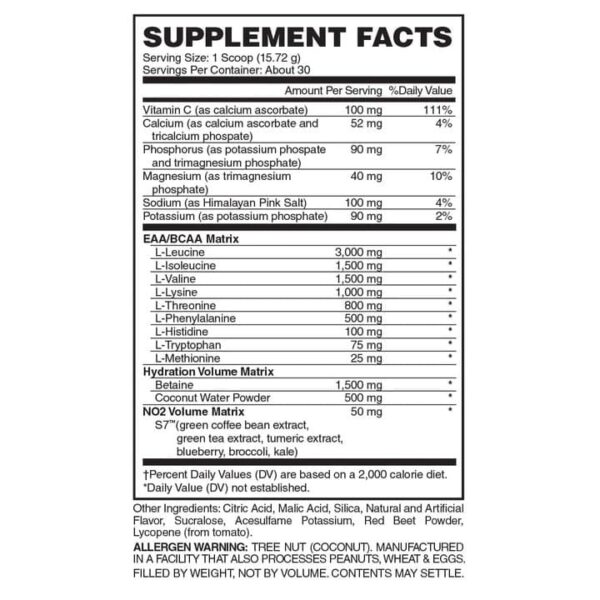 Evogen EAA/BCAA Supplement Facts