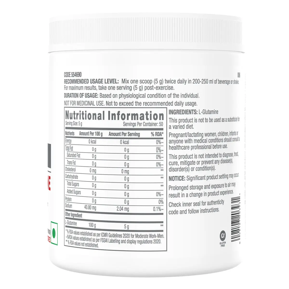 GNC Pro Performance L-Glutamine Powder - Image 2