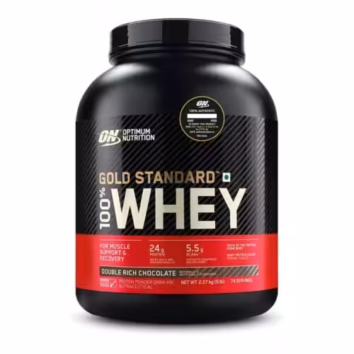 Optimum Nutrition Gold Standard 100% Whey, Double Rich Chocolate, 5 lb, 24g protein, 5.5g BCAAs, 74 servings