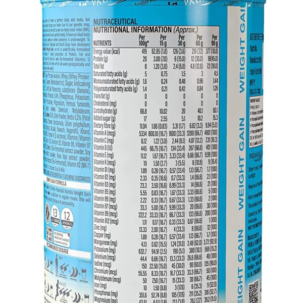 image of nutrition facts of Patanjali Nutrela Weight Gain