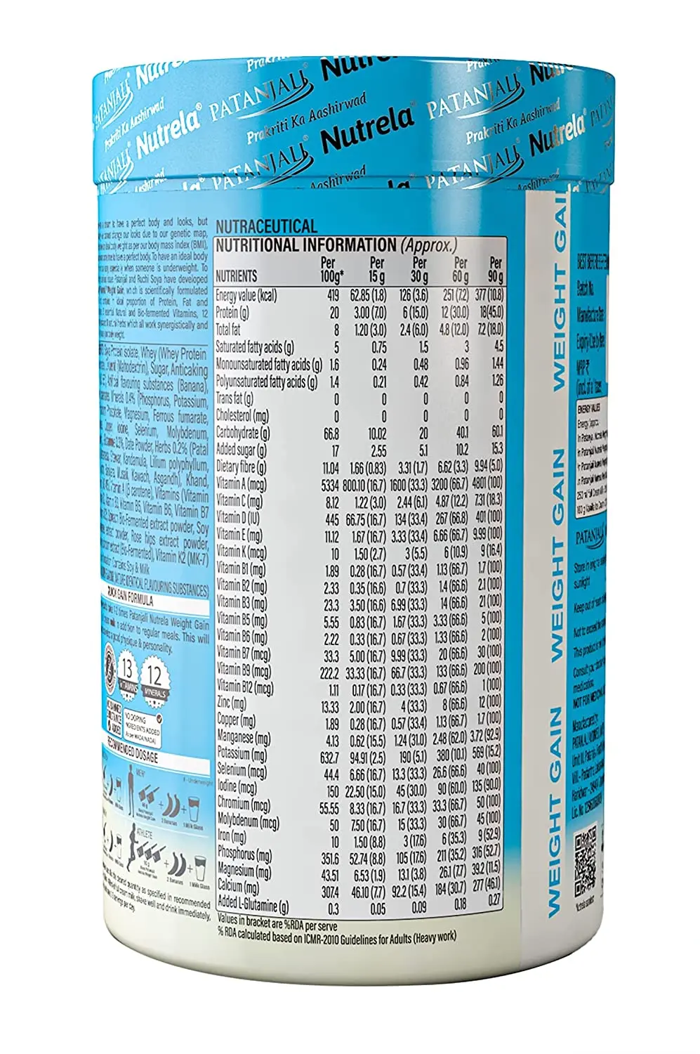 image of nutrition facts of Patanjali Nutrela Weight Gain
