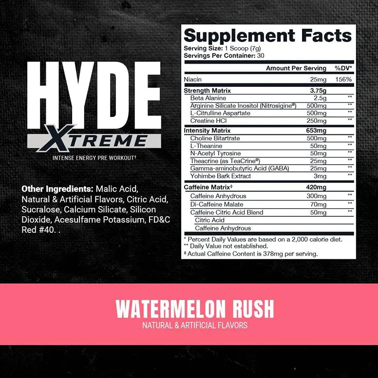 Image of Nutrition Facts of hyde xtreme