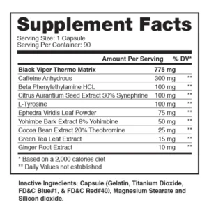 image of nutrition facts of dragon pharma black viper fat burner