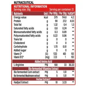 image of nutrition facts of nutrela isoveda 1 kg
