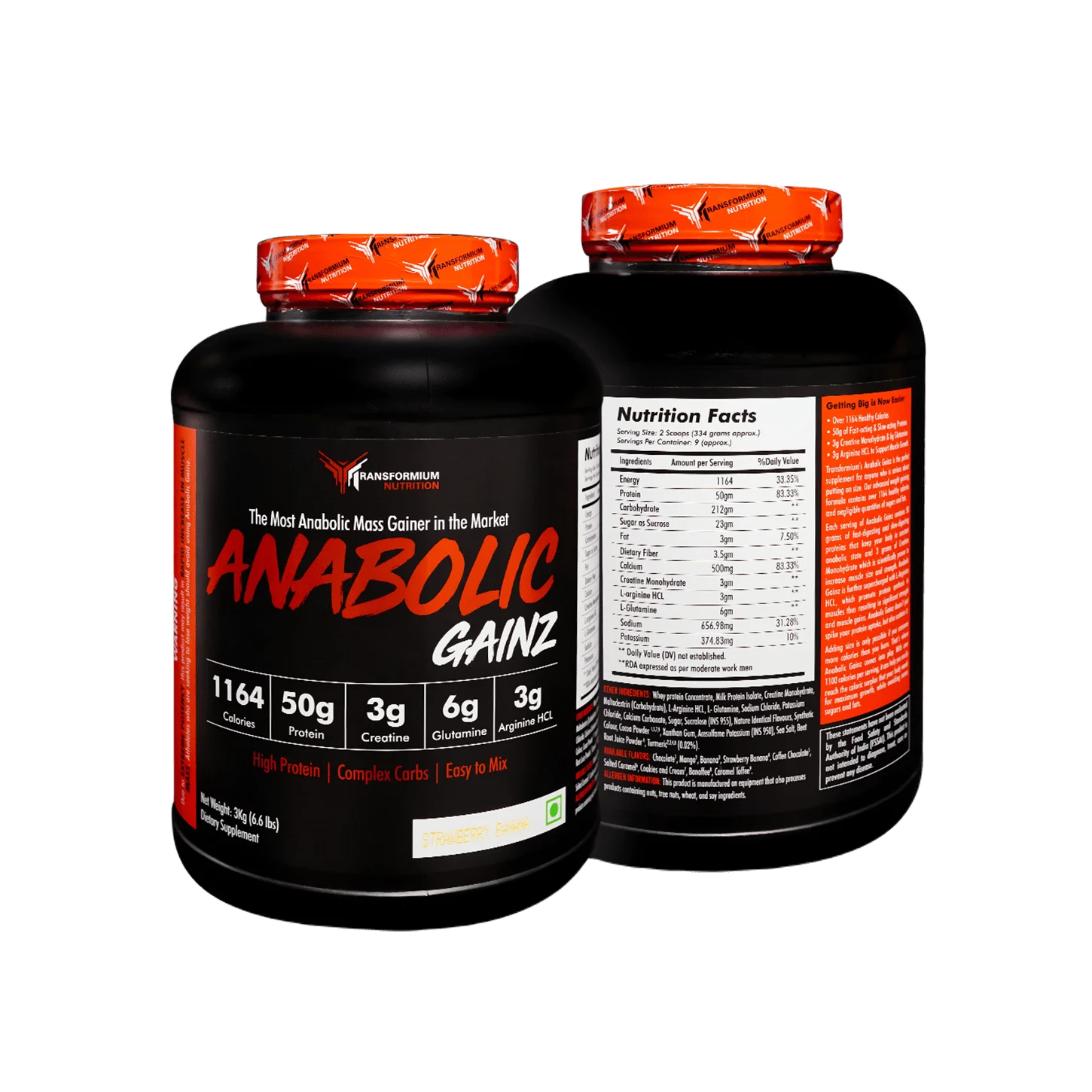 image of transformium nutrition anabolic gainz 3kg suppplement