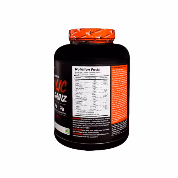 image of nutrition facts of transformium nutrition anabolic gainz 3kg suppplement