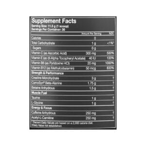 image of nutrition facts of MusclePharm Assault pre workout